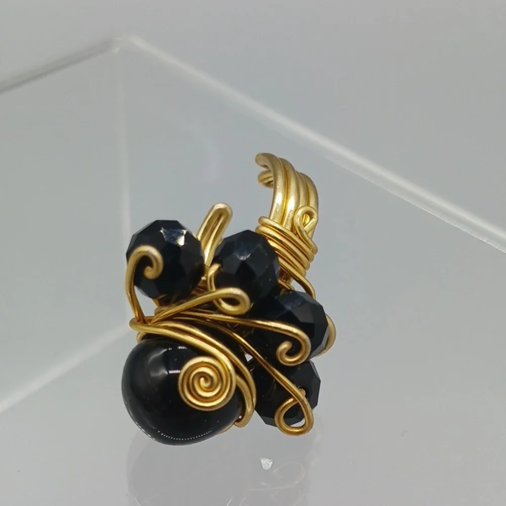 STYLISH & GORGEOUS HANDMADE wire-wrapped bracelet featuring black onyx beads SET
